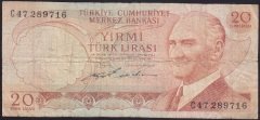 6.EMİSYON 2.TERTİP 20 LİRA C47 289716 TEMİZ