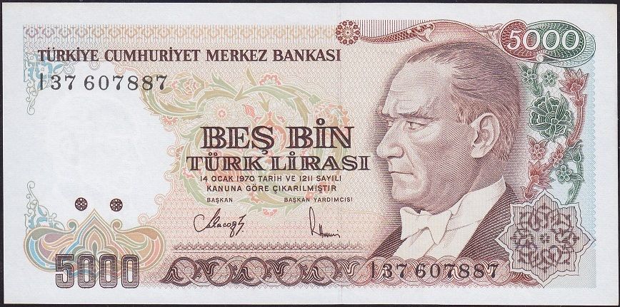 7.Emisyon 4.Tertip 5000 Lira I37 607887 Çilaltı Çil