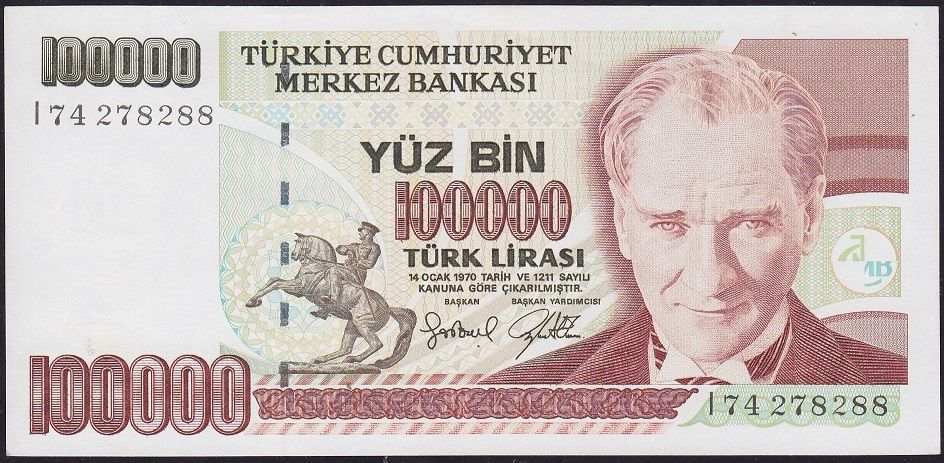 7.Emisyon 3.Tertip 100000 Lira I74 278288 Çilaltı Çil