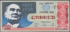 1986 9 Kasım Yarım Bilet - Y Serisi