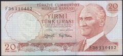 6.Emisyon 3.Tertip 20 Lira F38 110402 Çilaltı