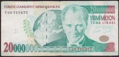 7.Emisyon 20 000 000 Lira F60 719472 Çok Temiz