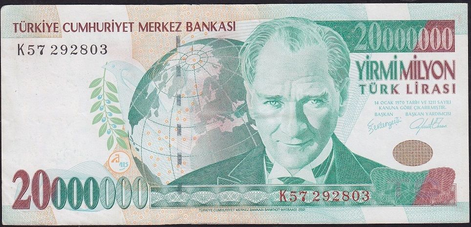 7.Emisyon 20 000 000 Lira K57 292803 Çok Temiz+