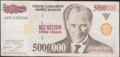 7.Emisyon 5 000 000 Lira J07 632220 Çok Temiz