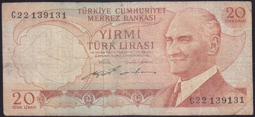 6.EMİSYON 2.TERTİP 20 LİRA C22 139131 TEMİZ