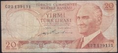 6.EMİSYON 2.TERTİP 20 LİRA C22 139131 TEMİZ