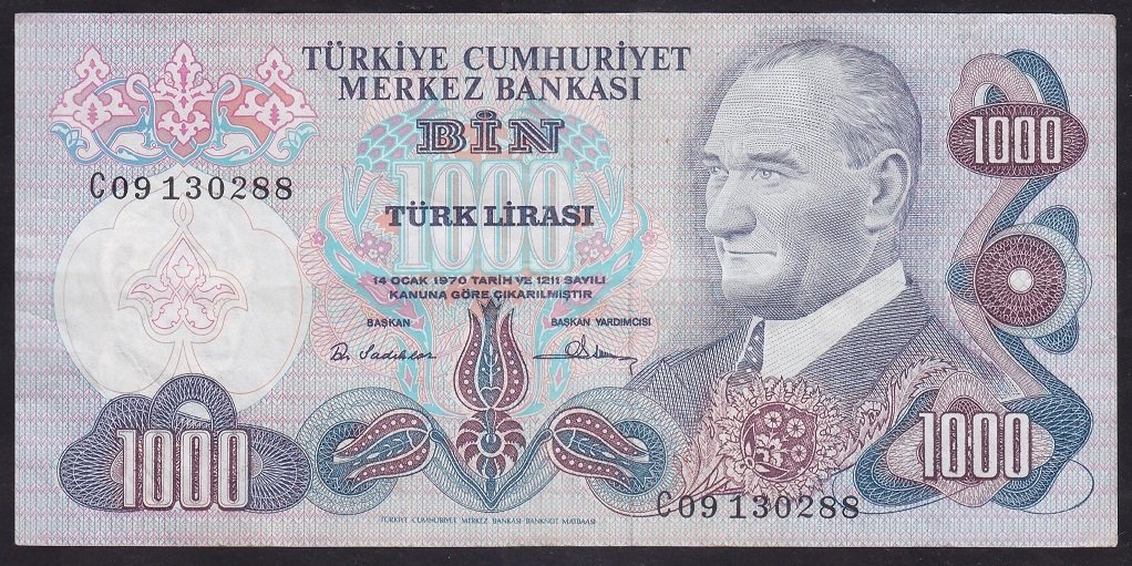 6.EMİSYON 1.TERTİP 1000 LİRA C09 130288 ÇOK TEMİZ +