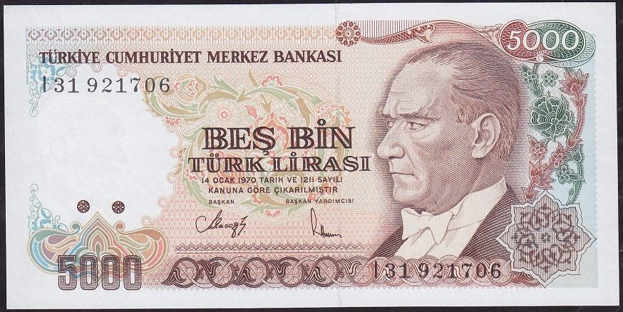 7.Emisyon 4.Tertip 5000 Lira I31 921706 Çilaltı Çil