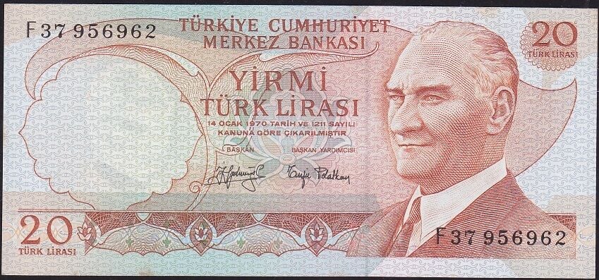 6.Emisyon 3.Tertip 20 Lira F37 956962 Çilaltı Çil