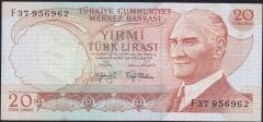 6.Emisyon 3.Tertip 20 Lira F37 956962 Çilaltı Çil