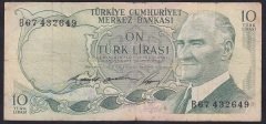 6.EMİSYON 1.TERTİP 10 LİRA B67 432649 TEMİZ