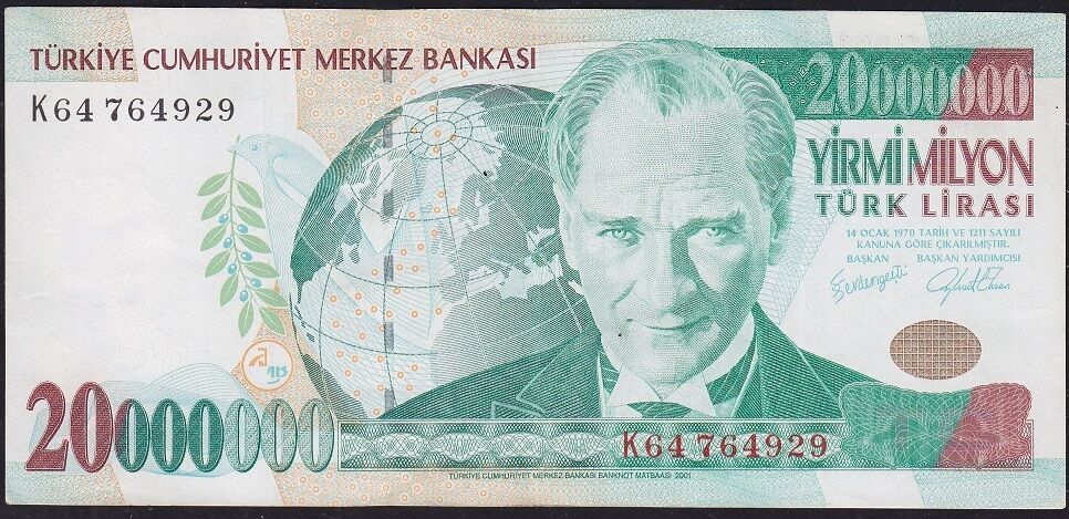 7.Emisyon 20 000 000 Lira K64 764929 Çok Temiz+