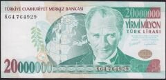 7.Emisyon 20 000 000 Lira K64 764929 Çok Temiz+