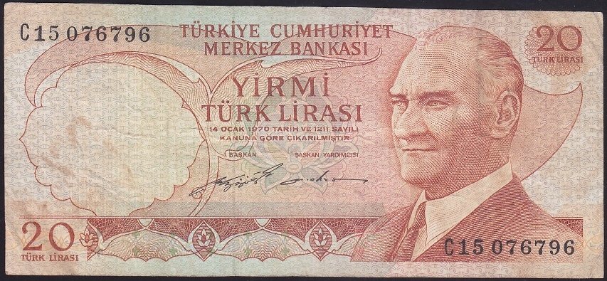 6.EMİSYON 2.TERTİP 20 LİRA C15 076796 ÇOK TEMİZ