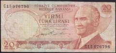 6.EMİSYON 2.TERTİP 20 LİRA C15 076796 ÇOK TEMİZ