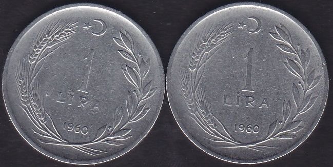 1960 Yılı 1 Lira (Ters Düz Takım)