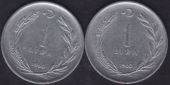 1960 Yılı 1 Lira (Ters Düz Takım)