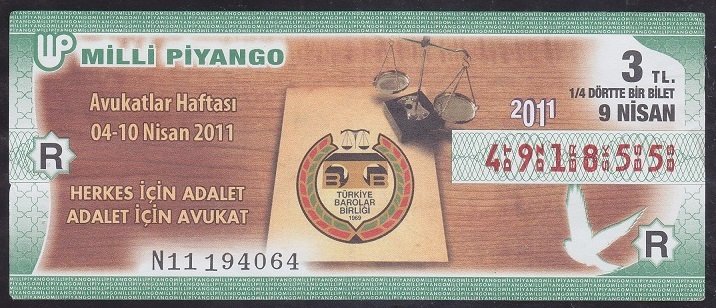2011 9 NİSAN ÇEYREK BİLET -  R SERİSİ