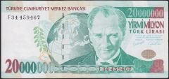 7.Emisyon 20 000 000 Lira F34 459467 Çok Temiz+