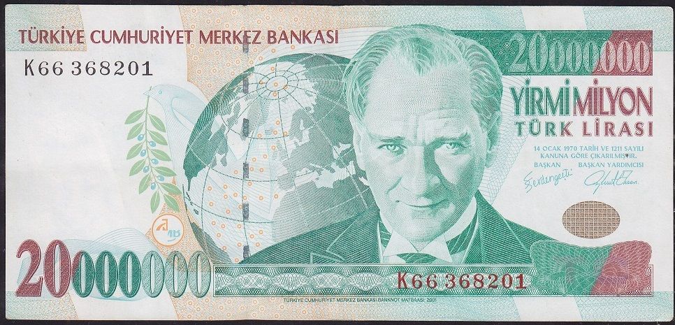 7.Emisyon 20 000 000 Lira K66 368201 Çok Temiz+