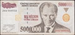 7.Emisyon 5 000 000 Lira J04 789752 Çok Temiz