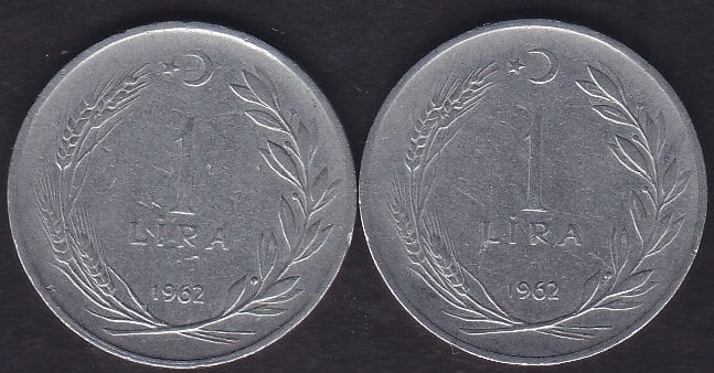 1962 Yılı 1 Lira (Ters Düz Takım)