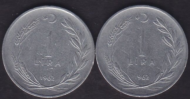 1962 Yılı 1 Lira (Ters Düz Takım)