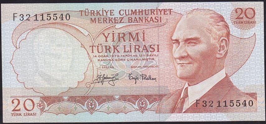 6.Emisyon 3.Tertip 20 Lira F32 115540 Ççt Çilaltı