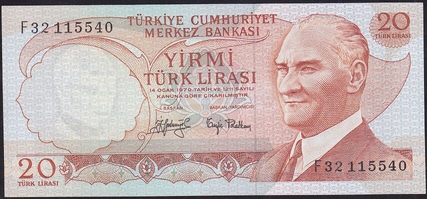 6.Emisyon 3.Tertip 20 Lira F32 115540 Ççt Çilaltı