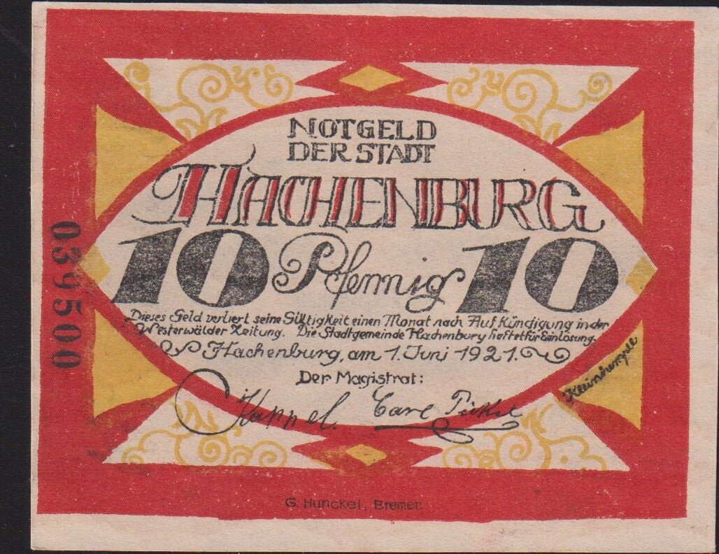 Almanya 10 Pfennig Notgeld 1921 Çil Filigranlı