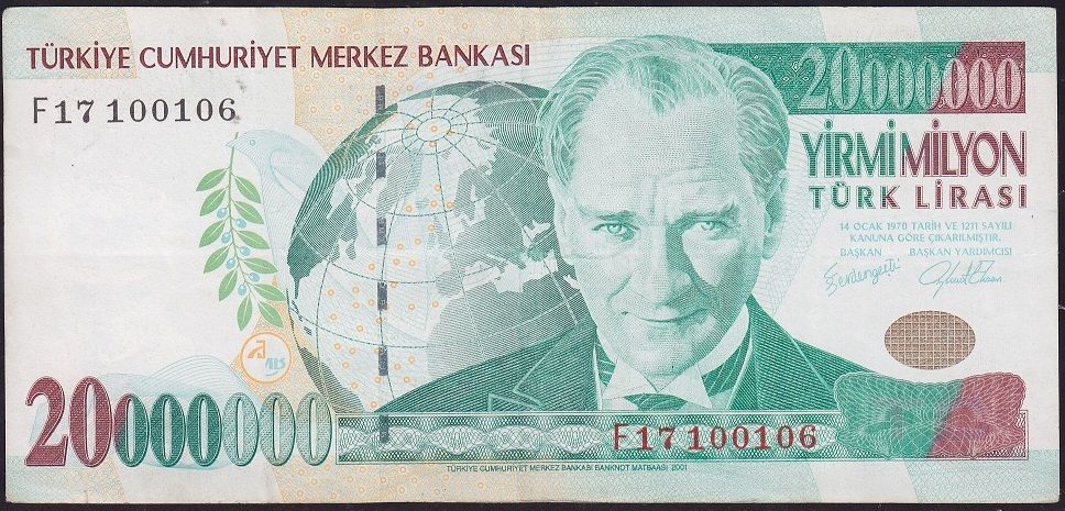 7.Emisyon 20 000 000 Lira F17 100106 Çok Temiz+
