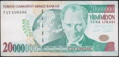 7.Emisyon 20 000 000 Lira F17 100106 Çok Temiz+