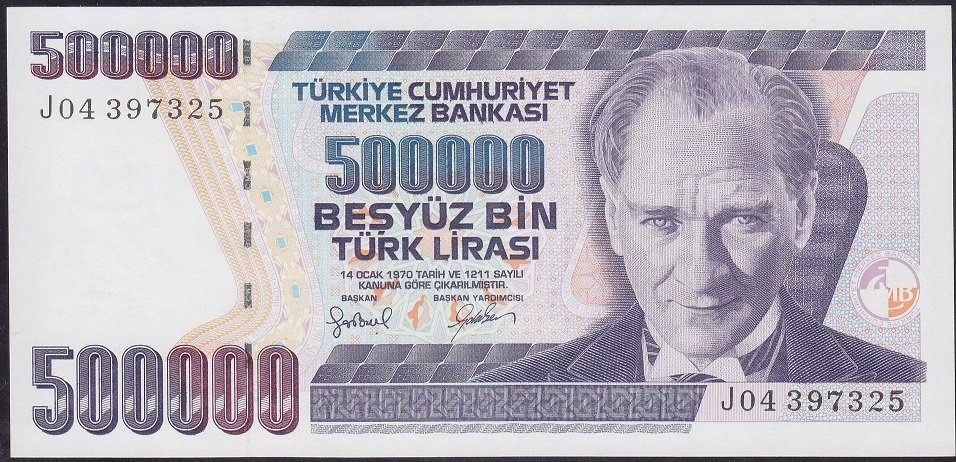 7.Emisyon 4.Tertip 500000 Lira J04 397325 Çil