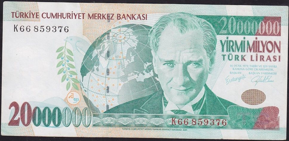 7.Emisyon 20 000 000 Lira K66 859376 Çok Temiz+