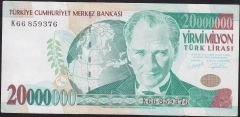 7.Emisyon 20 000 000 Lira K66 859376 Çok Temiz+