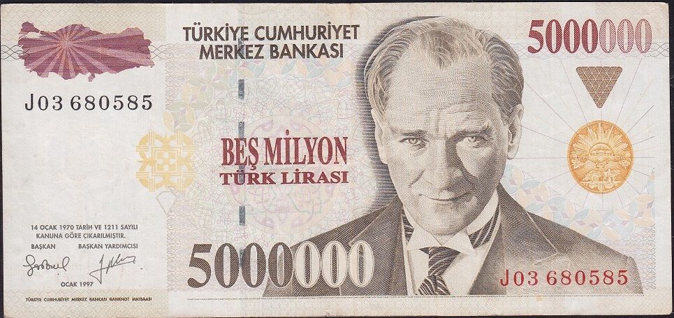 7.Emisyon 5 000 000 Lira J03 680585 Çok Temiz+