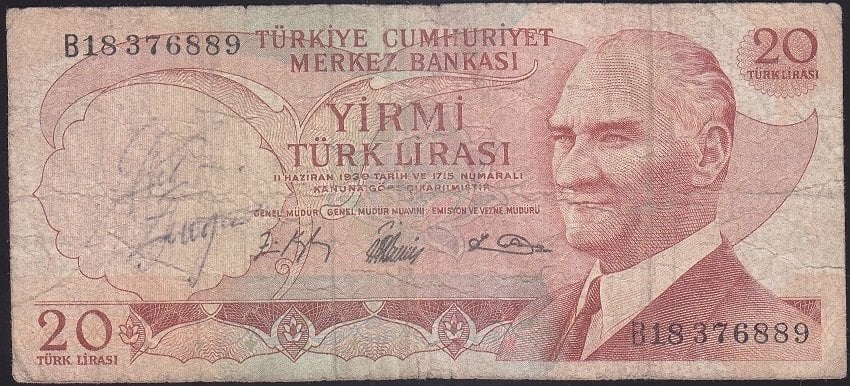 6.EMİSYON 1.TERTİP 20 LİRA B18 376889 İYİ