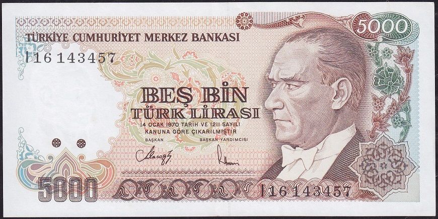 7.Emisyon 4.Tertip 5000 Lira I16 143457 Çilaltı
