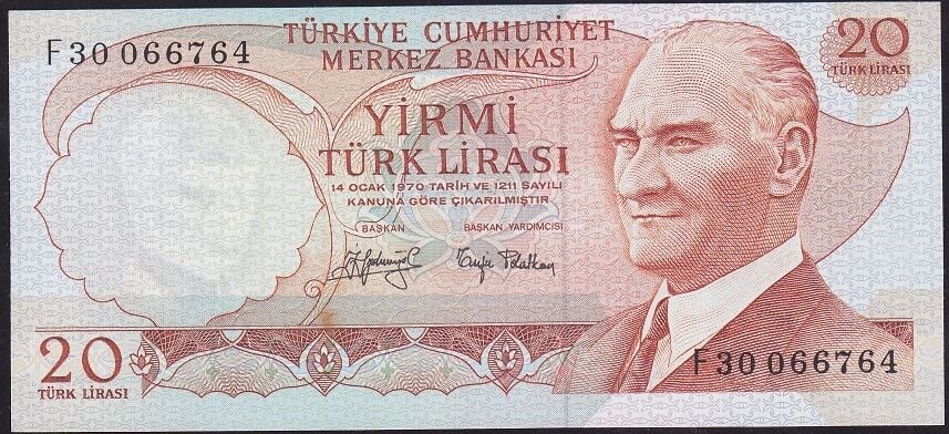 6.Emisyon 3.Tertip 20 Lira F30 066764 Çilaltı Çil
