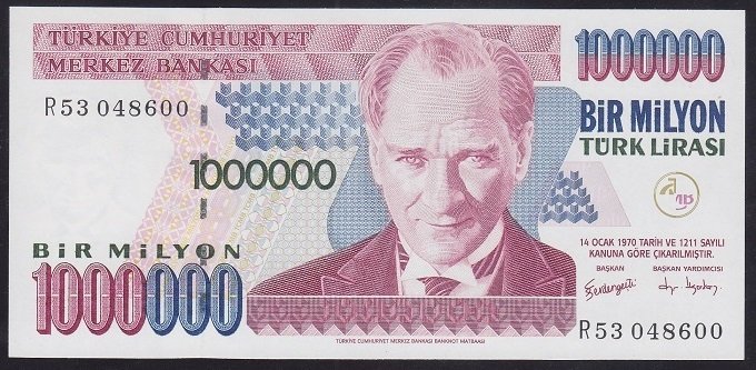 7.EMİSYON 3.TERTİP 1 000 000 LİRA R53 048600 ÇİL
