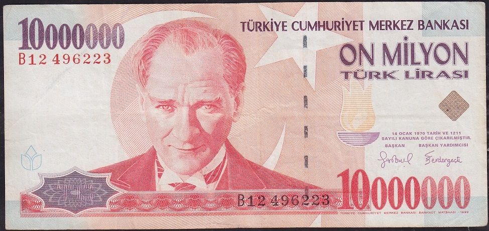 7.Emisyon 10 000 000 Lira B12 496223 Çok Temiz