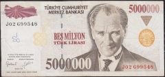 7.Emisyon 5 000 000 Lira J02 699548 Çok Temiz+