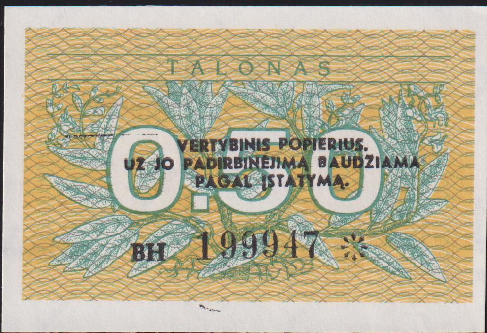 Litvanya 0.50 Talonas 1991 Çil Pick 31b