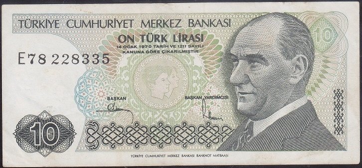 7.Emisyon 2.Tertip 10 Lira E78 228335 Çok Temiz +