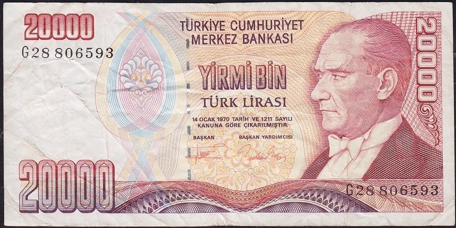 7.Emisyon 2.Tertip 20000 Lira G28 806593 Çok Temiz