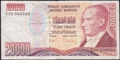 7.Emisyon 2.Tertip 20000 Lira G28 806593 Çok Temiz
