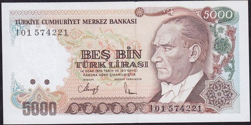7.Emisyon 4.Tertip 5000 Lira I01 574221 Çil