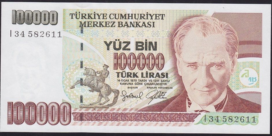 7.Emisyon 3.Tertip 100000 Lira I34 582611 Çil