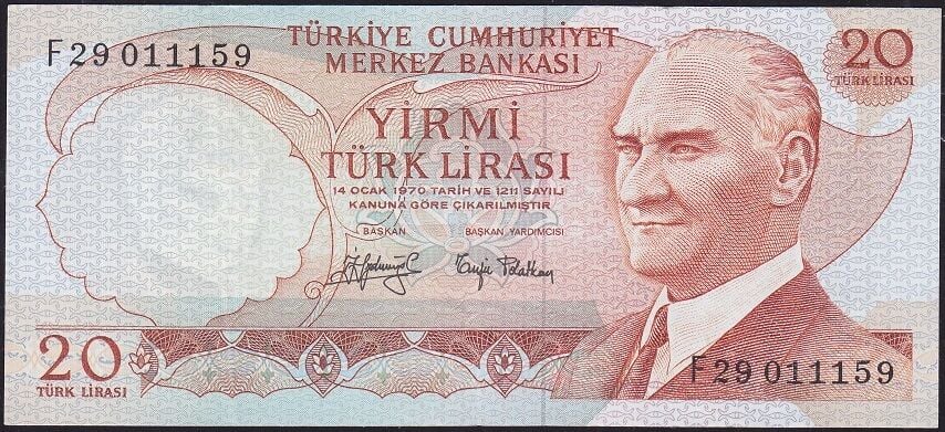 6.Emisyon 3.Tertip 20 Lira F29 011159 Çok Çok Temiz+