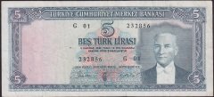 5.EMİSYON 3.TERTİP 5 LİRA G01 232856 ÇOK TEMİZ ( DÜZLEME VAR )